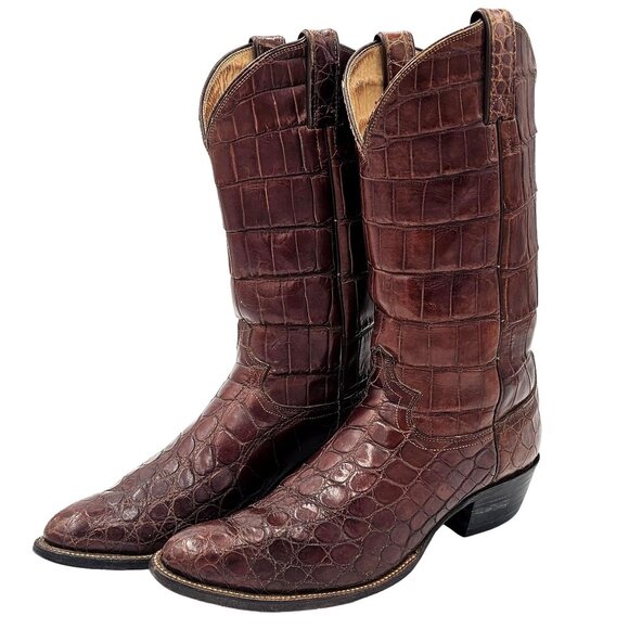 Vintage Justin 8880 Exotic Men's 10.5 Brown Full Alligator Cowboy Western Boots - Picture 5 of 16